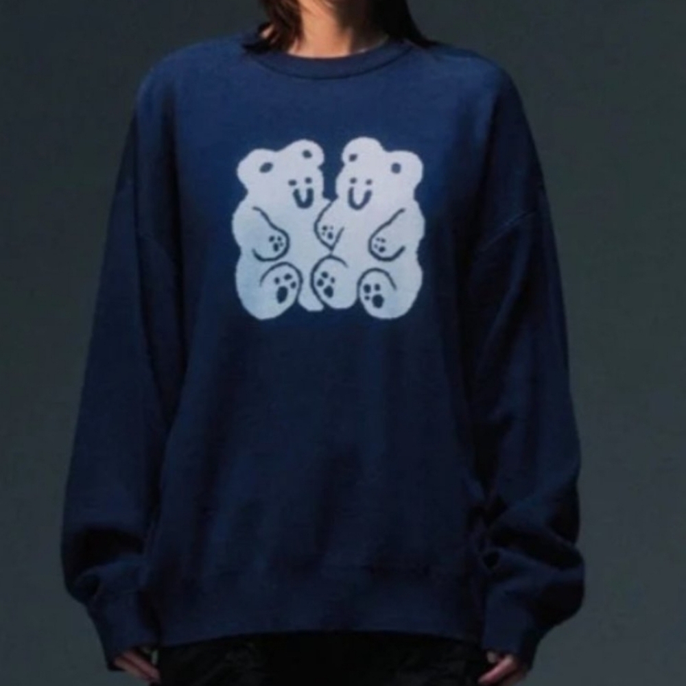 Nice Ghost Club Gummy Bear Big Knit Sweater Size Small Navy Blue